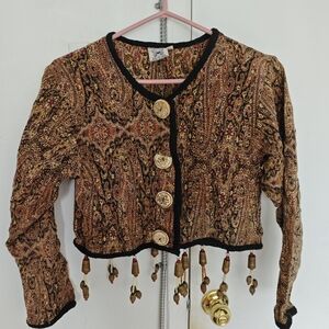 Bohemian Paisley Cropped Jacket with Beaded Trim